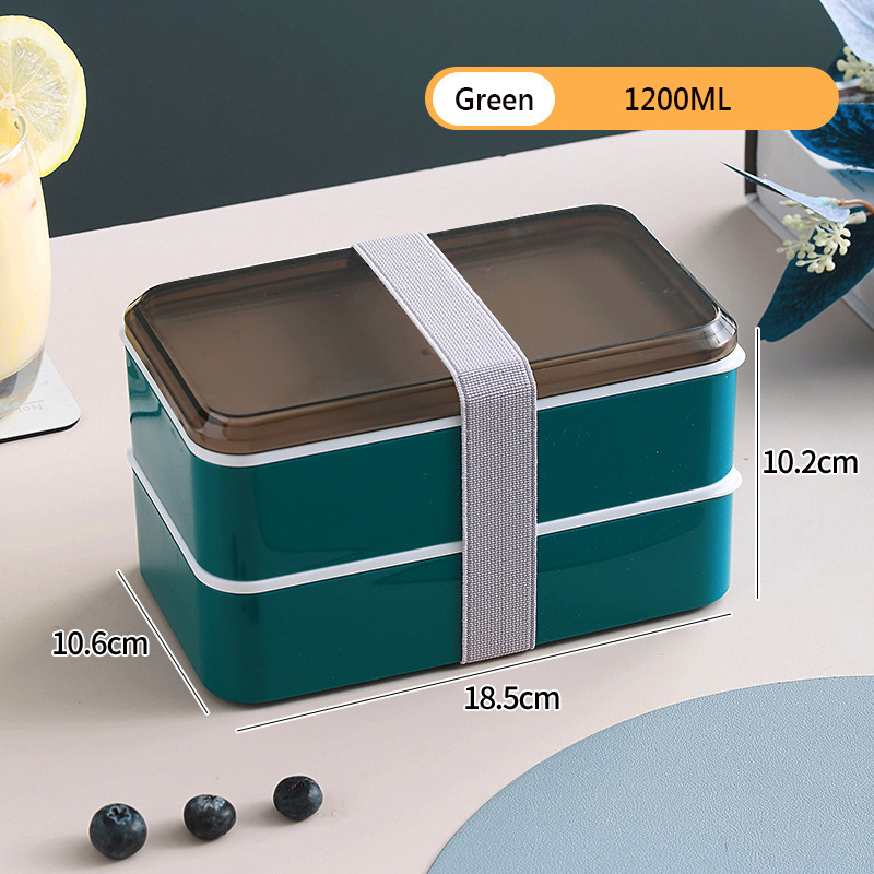 Portable Lunch Box Set Picnic Japanese Snack Bento Box Women Kitchen Food Storage Containers Office Worker Microwave Tableware: 2 Layer Green 1200ML