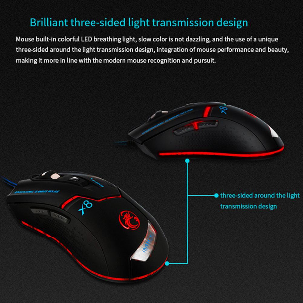 IMICE X8 Gaming Mouse Wired Luminous Adjustable DPI LED Wired Mouse for PC Laptop Computer