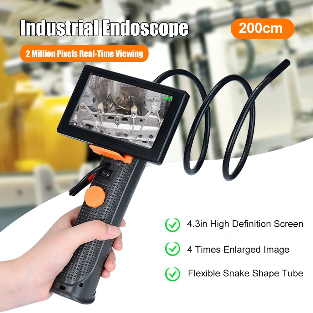Industrial Endoscope 4.3in Screen High Definition Display Micro-Inspection Camera Industrial Pipeline IP68 Waterproof Metal Tube: 2M