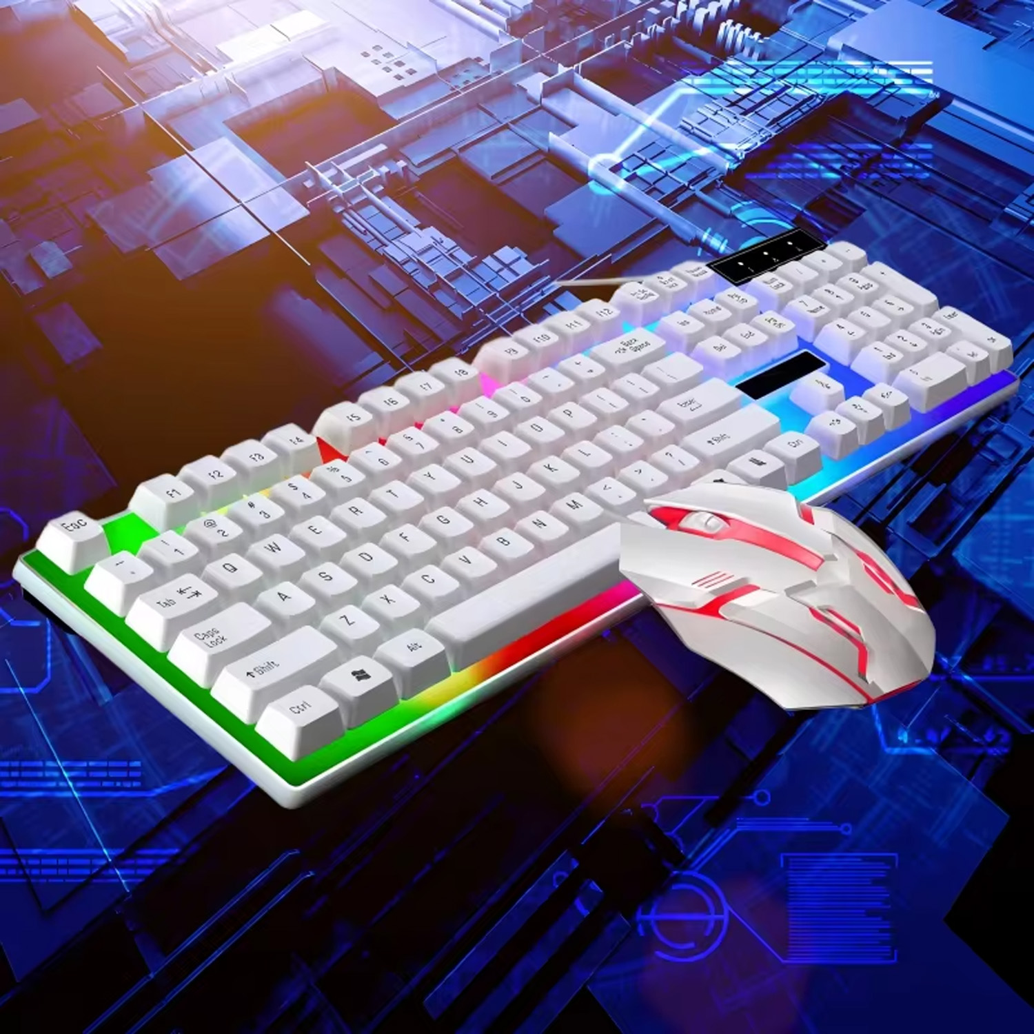 Gamer-Tastatur und Maus, PC-Gaming-Tastatur, RGB-Tastatur mit Hintergrundbeleuchtung, Gummi-Tastenkappen, kabelgebundene englische Tastatur, Maus, Gamer-Gaming-Maus: Rot
