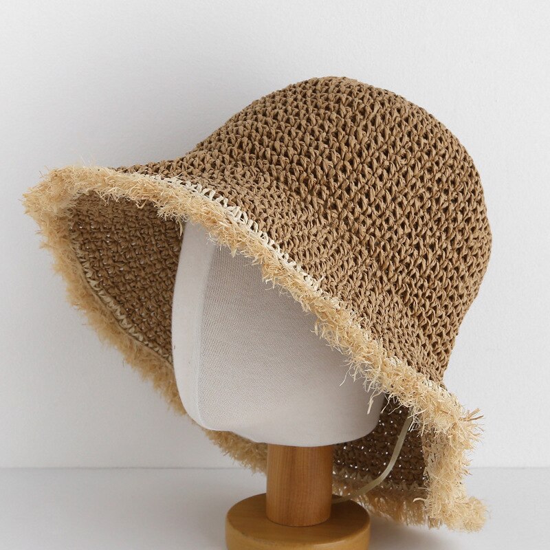 Damhatt sommar halmhattar panama bucket cap solhattar uv-skydd panama floppy beach hattar dam rosetthatt chapeau femmel: Kaki