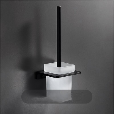 Zwart Aluminium Badkamer Hardware Accessoire Opvouwbare Handdoekenrek/Ring Tissue/Wc Borstel Tandenborstelhouder Zeep Mand Plank: Toilet Brush Holder