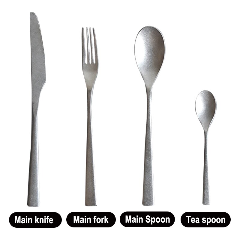 Steak messer und gabel Jahrgang alte edelstahl Westlichen geschirr Nachtisch löffel schneeflocke silber matt messer gabel löffel: 4Stck A
