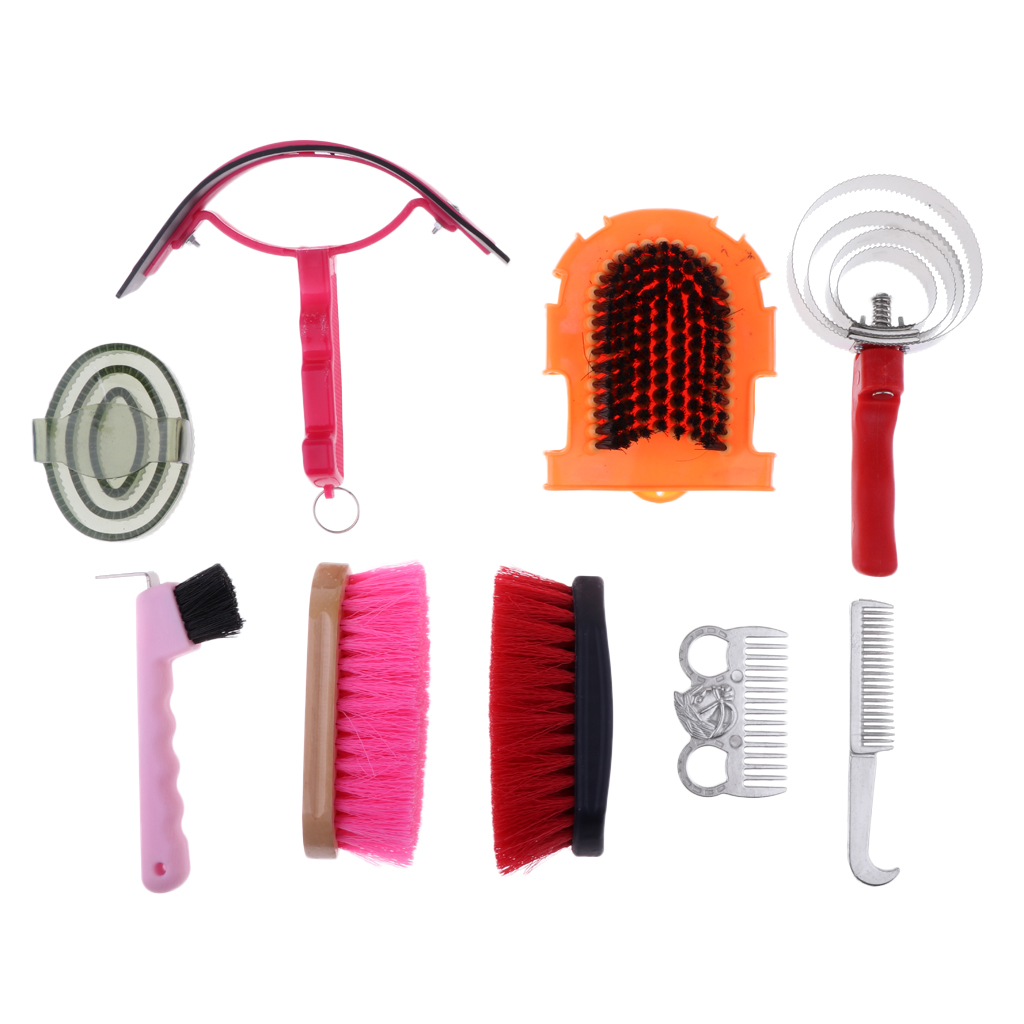 9pcs Equestrian Kit Horse Riding Curry Comb Horses Grooming Mane Tail Brush Comb Sweat Scraper