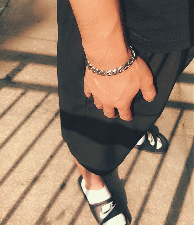 Pulsera negra para hombre, accesorios de acero inoxidable, brazalete para hombre, cadena de eslabones cubanos a mano, pulseras sencillas retro, hip hop punk