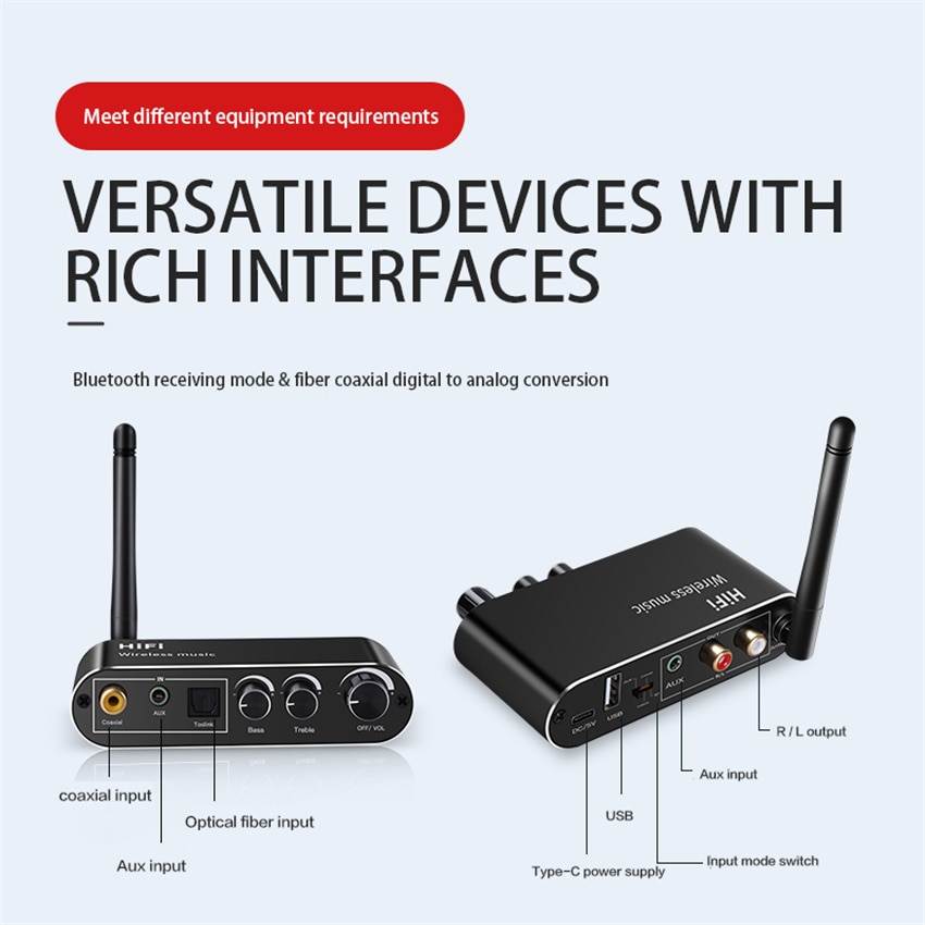 digital til analog lyd dac-konverter adapter digital spdif optisk koaksial  til 3.5mm 3.5 aux jack rca l/r bluetooth 5.0 mottaker