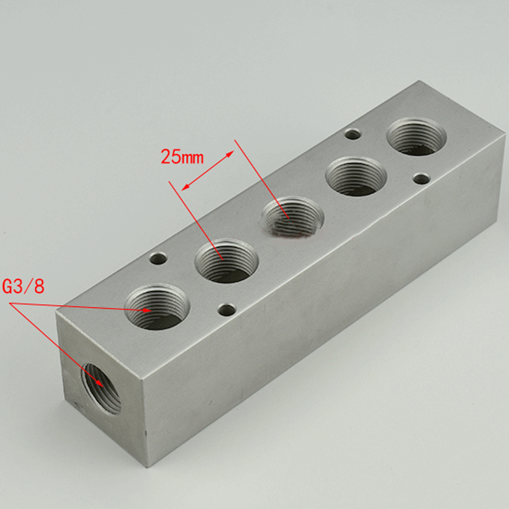 BSP-Bloque de colector de aire de aluminio sólido, compresor de aire neumático, divisor cuadrado de 3/8 pulgadas, 35x35mm, 2, 3, 4, 5, 6, 7, 8, 10, 12 vías: Azul cielo