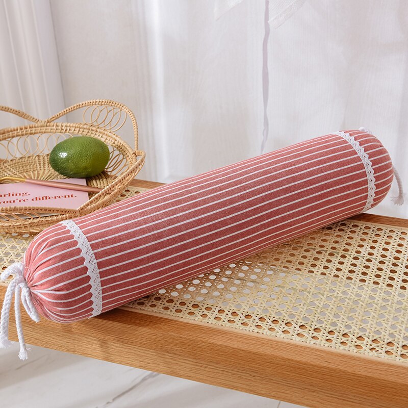 Nakkepute bokhvete fylling rutenett stripe bomull søyle rulle pute nakke helsevesen hode ben ryggstøtte seng hjemmeinnredning: Rosa stripe