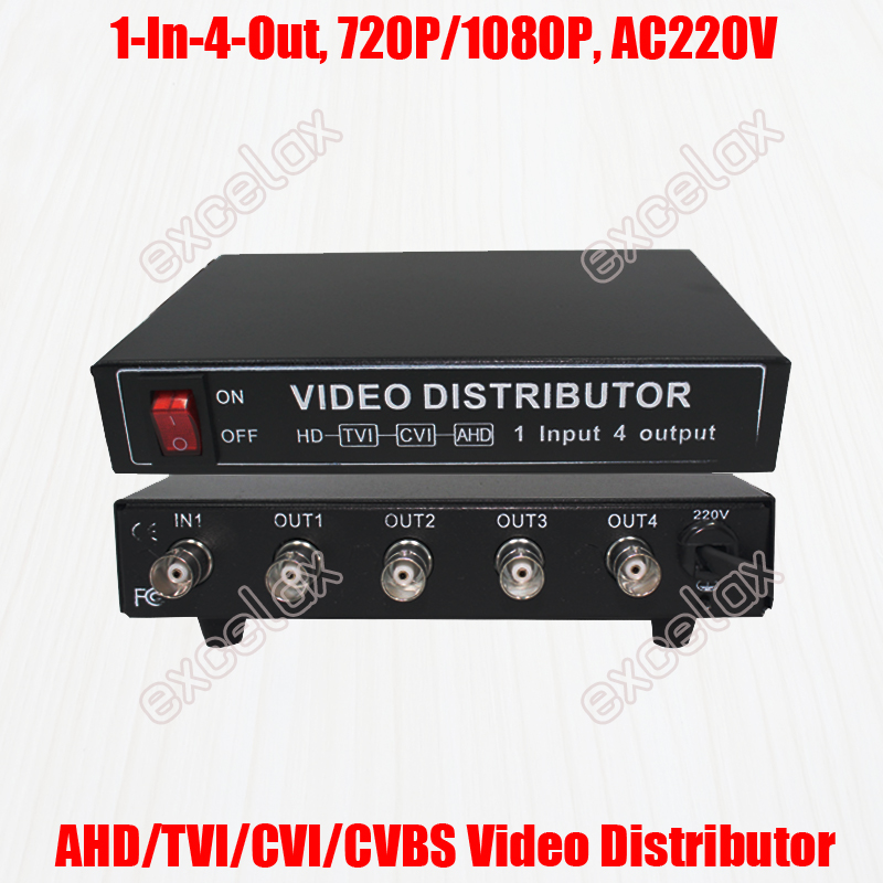 1080P 720P 1CH In 4CH Out AHD CVI TVI CVBS Video Distributor Splitter Desktop Mount for Analog HD CCTV Security System
