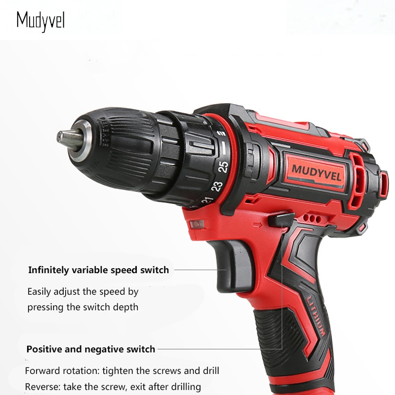 Cordless Screwdriver 12V Power Tools Rechargeable Battery Wider Profesional 3/8-Inch 2-Speed Cordless Mini Drill Electric