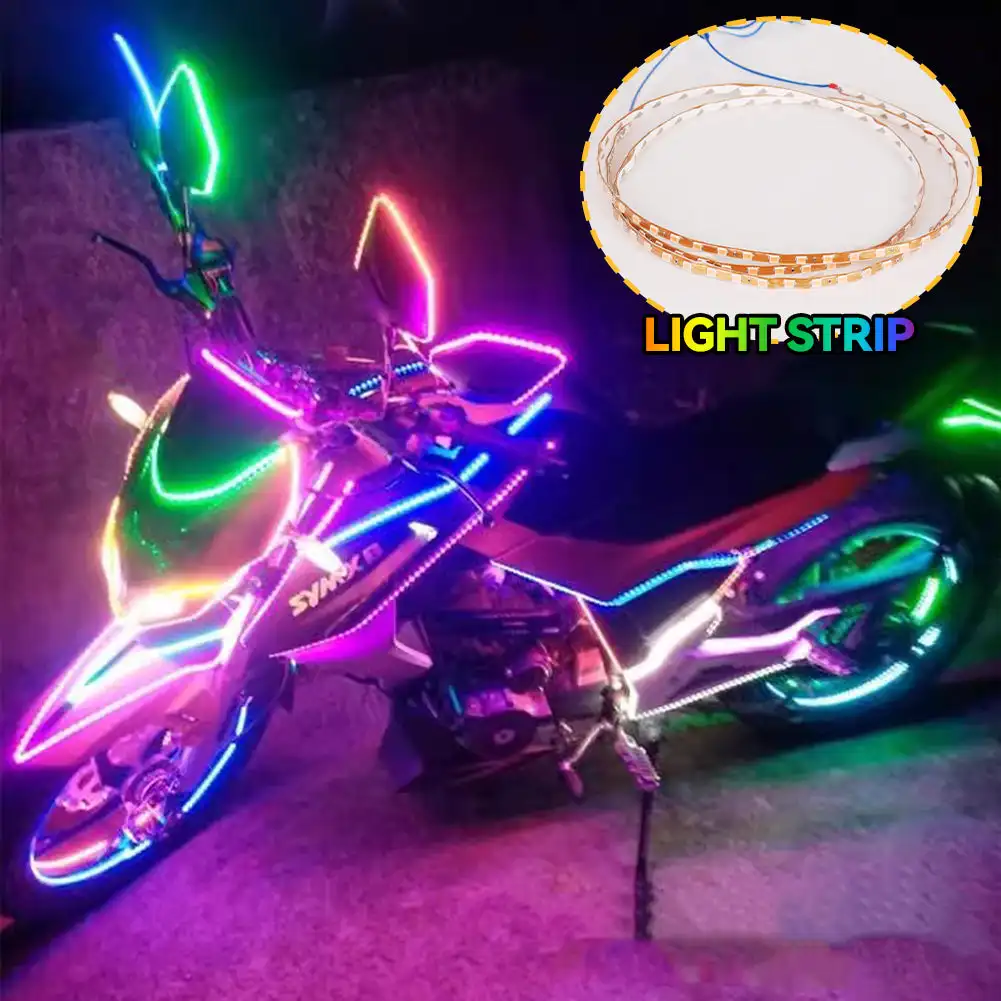 Tira ambiental LED para motocicleta de 12V, 90cm, 90SMD, tira de luces LED colorida, lámpara de cinta Flexible 3528, luces de ambiente Interior de coche