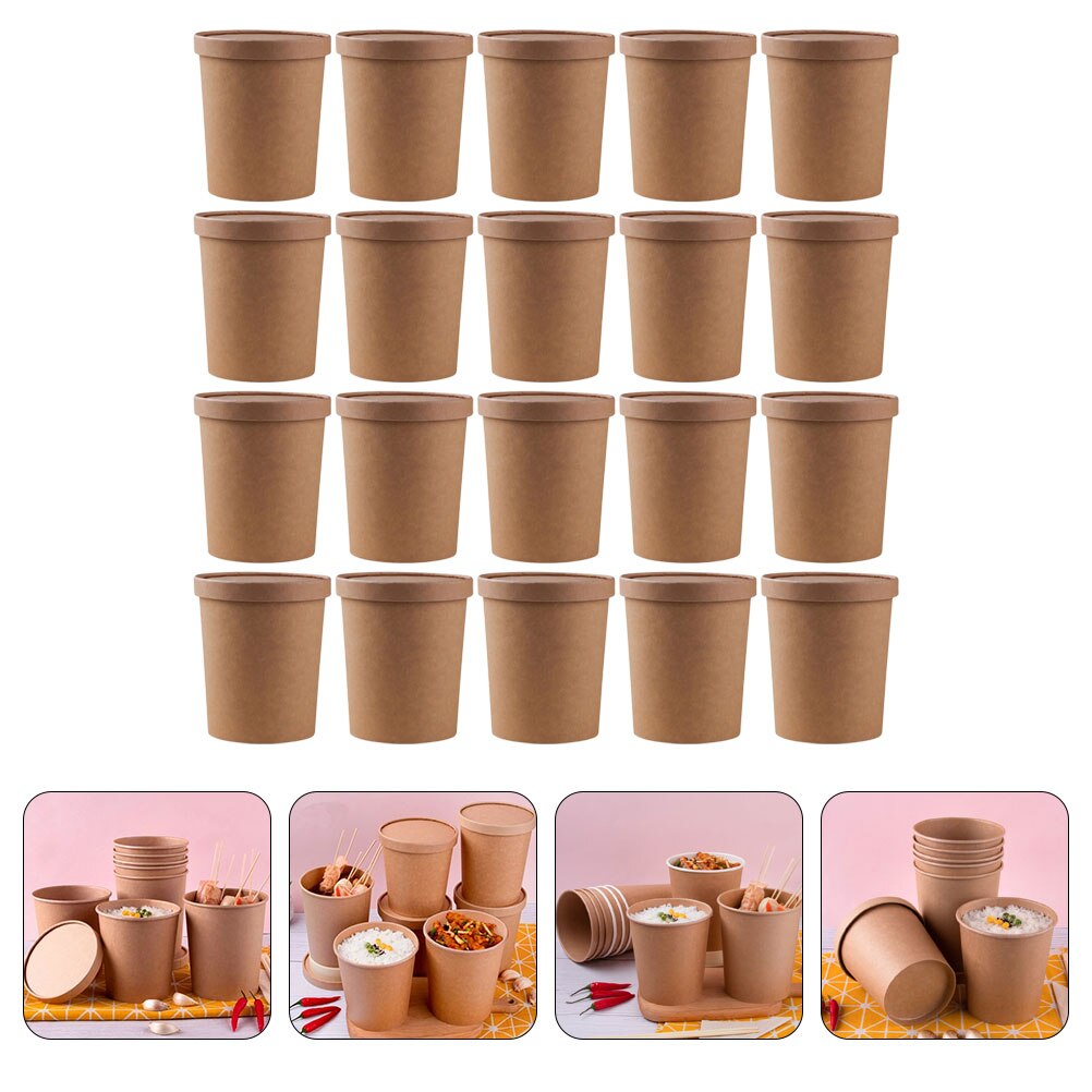 25 Sets Kraft Paper Packing Cups Porridge Cups Takeaway Boxes Waterproof Paper Cups: Default Title
