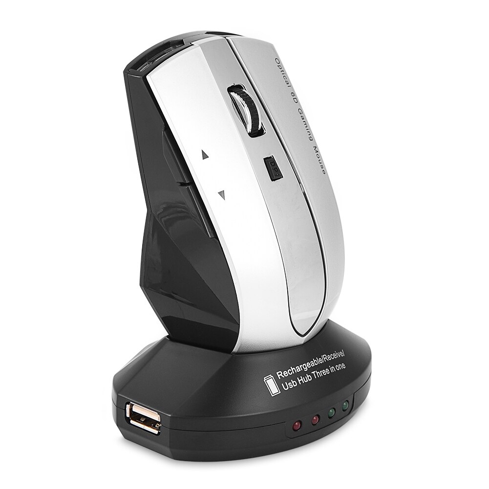 Wireless 2.4GHz Rechargeable Wireless Optical Mouse Gaming Mice w/ Charging Dock Stand USB Hub