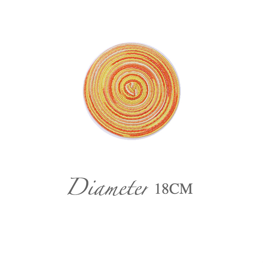 Regenbogen Farbe Tischset Schüssel Satin- Gefärbt Ramie Baumwolle Garn gewebte Tasse Pad Runde Platte matt Individuelle Mantel Esszimmer Untersetzer einstellen: YellowRed 18cm