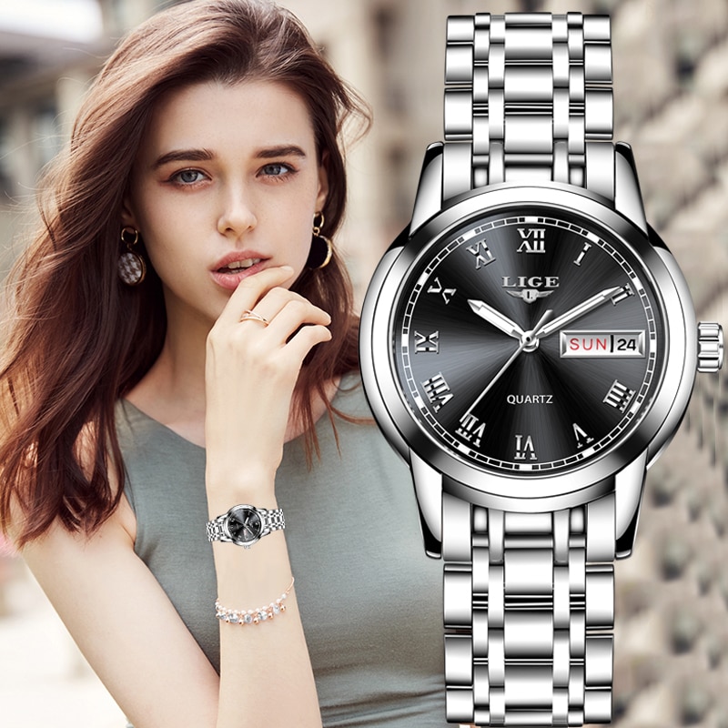 LUIK Top Dames Horloge Luxe Rose Goud Zwart Rvs Waterdichte Horloges Vrouw Klassieke Serie Dameshorloge