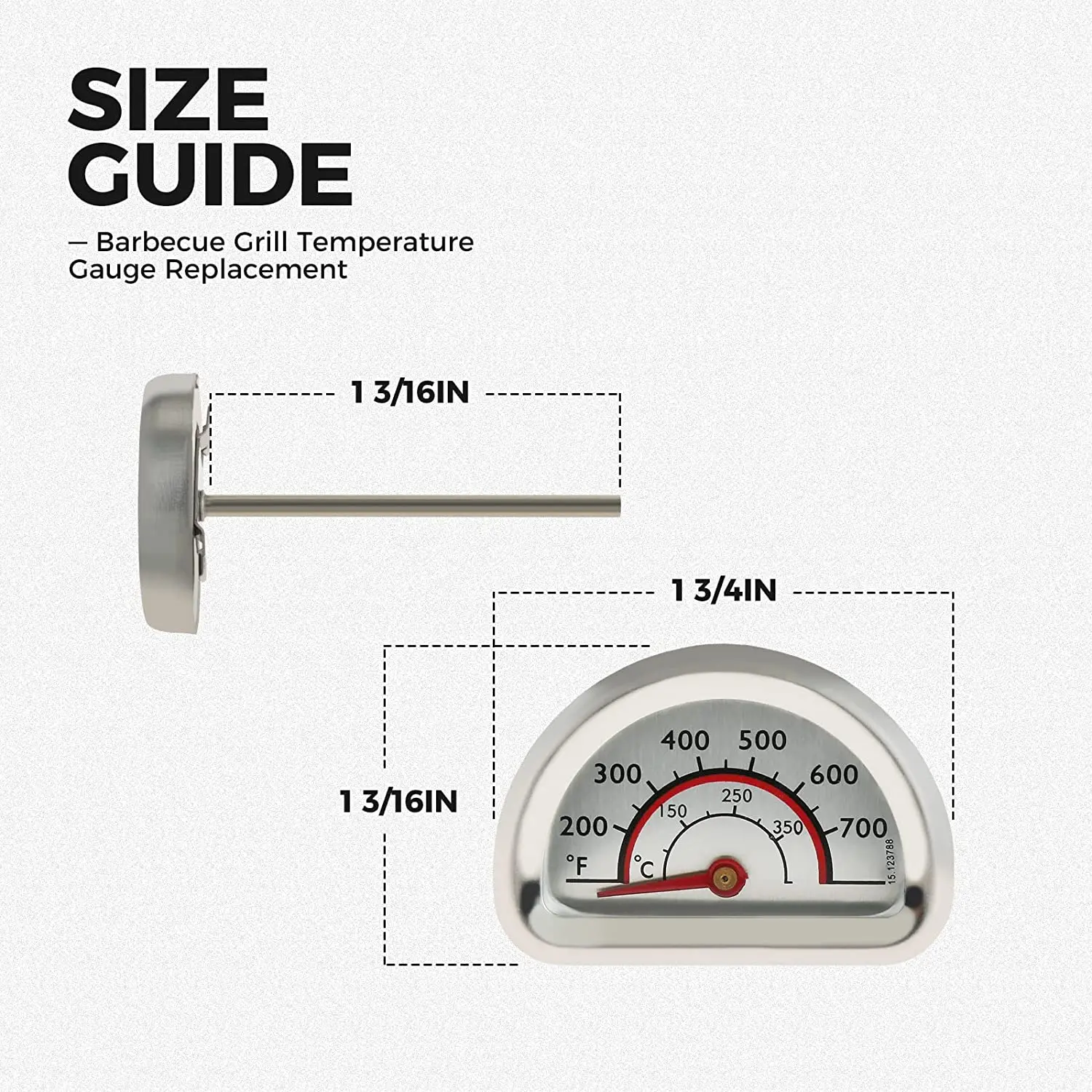 Grill Lid Thermometer Heat BBQ Stainless Steel Indicator Replace for Charbroil 463271314 463247412 463247512 463225315 463434313