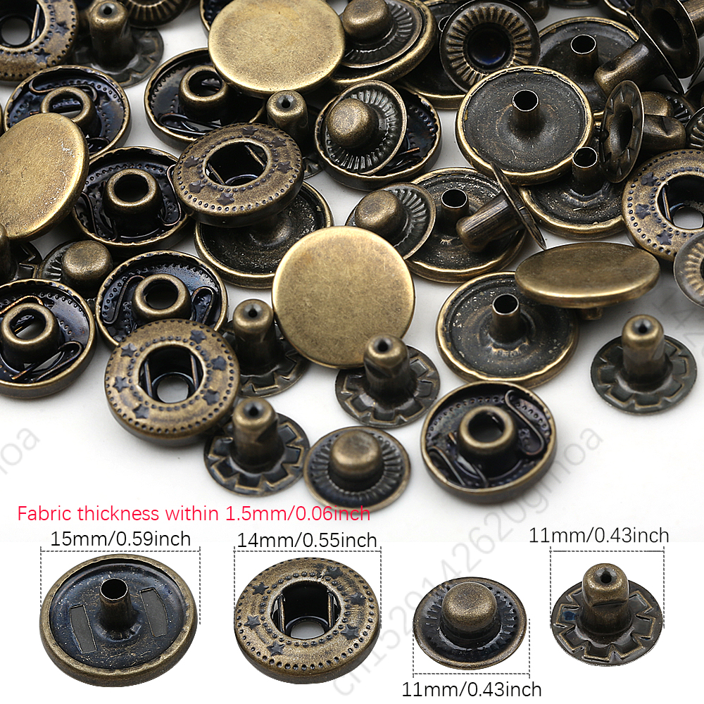 20sets/pack 10-15mm Metal Snap Buttons Sewing Accessories Botones Snaps Button For Clothing bags Leather Pressure Snap Fasteners