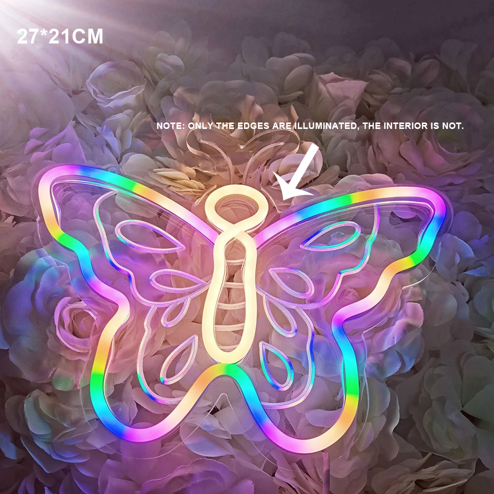 Regenboog Vlinder Kroon Light Sign Usb Powered Kleurrijke Dimbare Schakelaar Led Neon Teken Voor Slaapkamer Shop Bar Aanmelden Party Decoratie: Butterfly