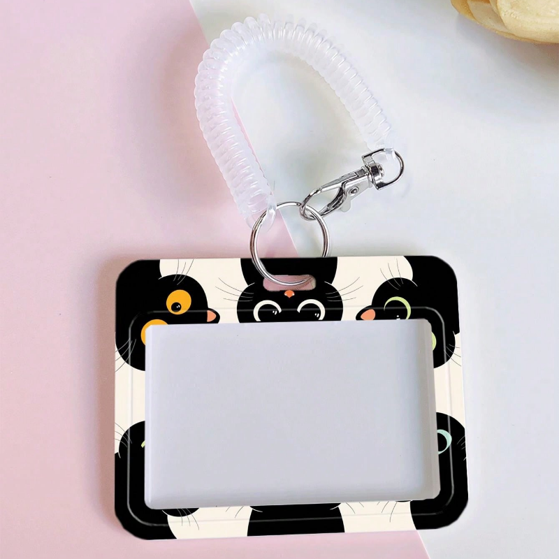 Porte-carte horizontal de dessin animé, avec corde à ressort extensible créative pour carte de campus étudiant, carte de repas, carte de bus, carte d'identité de travail