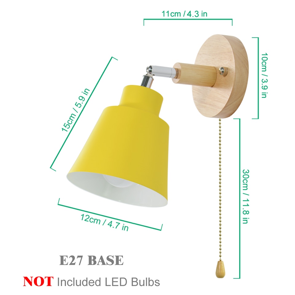 Nordic houten wandlamp bed wandlamp E27 blaker wandlamp voor slaapkamer gang 4 kleur met zip schakelaar Vrij draaibare