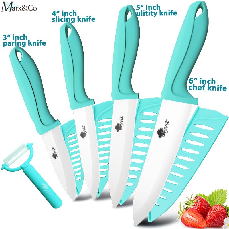 Ceramic Knife 3 4 5 6 inch Knives Kitchen Set White Blade Chef Utility Paring Vegetable Slicing Ceramic Knives With Peeler Set: 3456 WATER BLUE