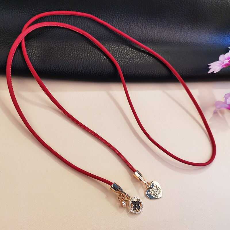 Crossbody Ring Diamant Vier-Leaf Camera Houders Toetsen Lanyard Charm Strap Clover Lederen Lanyard Mobiele Telefoon Lanyard Voor Iphone: Yellow / Gold