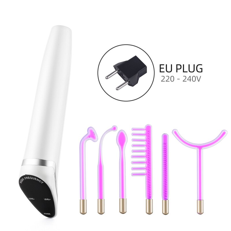 Upgraded 6 in1 High Frequency Electrode Wand With LED Display Glass Tube Acne Spot Remover Skin Care Face Hair Care Spa Tool: 6P Violet EU PLUG