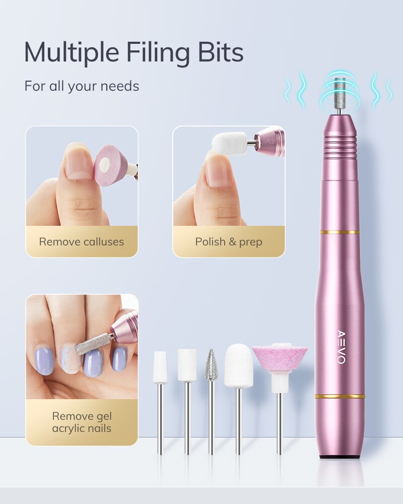 AEVO Electric Nail Drill Set for Manicure Filer Sander Polisher Manicure Machine Nail Drill Equipment Tools 20000RPM USB Plug