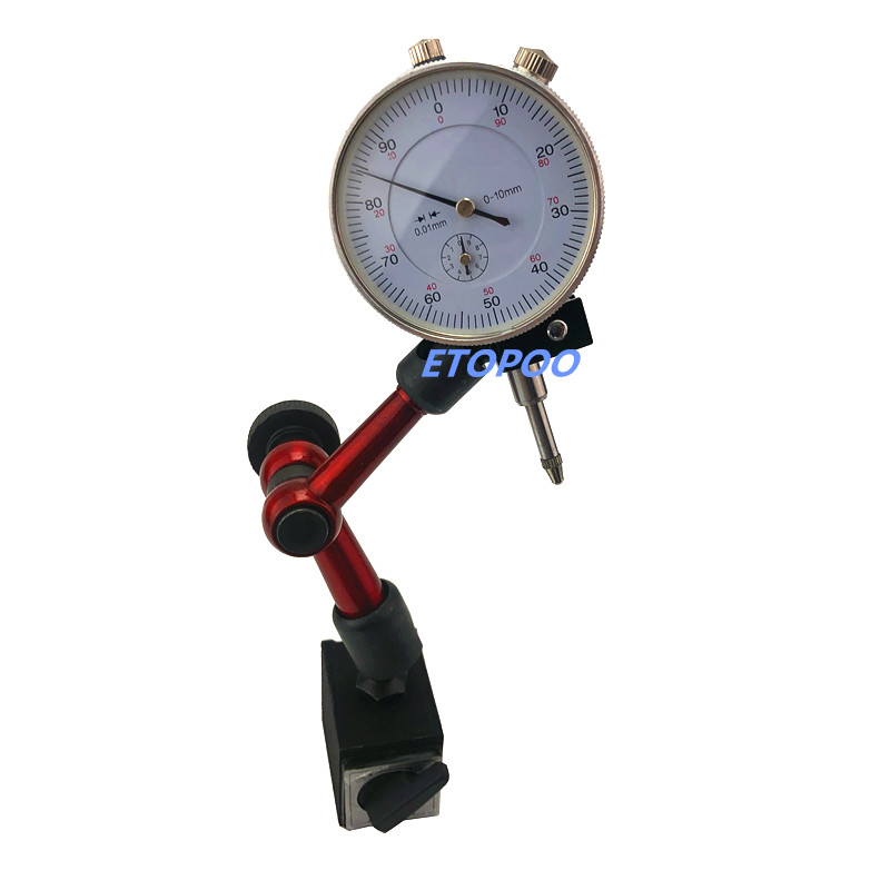Håndtag dial indikator 0-0.8mm stødsikker dial test indikator med mini universal fleksibel magnetisk base  + 10mm dial indikator
