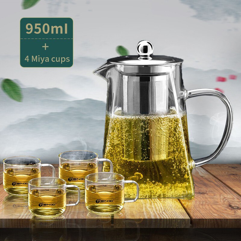 MESNEY 40 oz (1200 ml) glazen theepot met infuser - kookplaatbestendig, hittebestendig borosilicaat-theepotinfuser voor losse thee, magnetron en vaatwasmachinebestendig