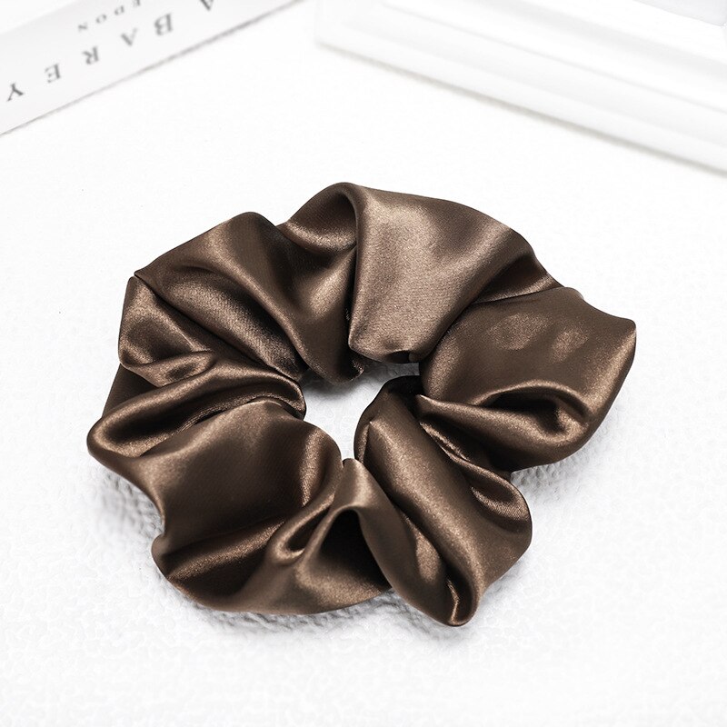 fast silke sateng hår scrunchie pakke kvinner jenter elastiske hårbånd tilbehør gumki gjøre wlosow: D485 brune