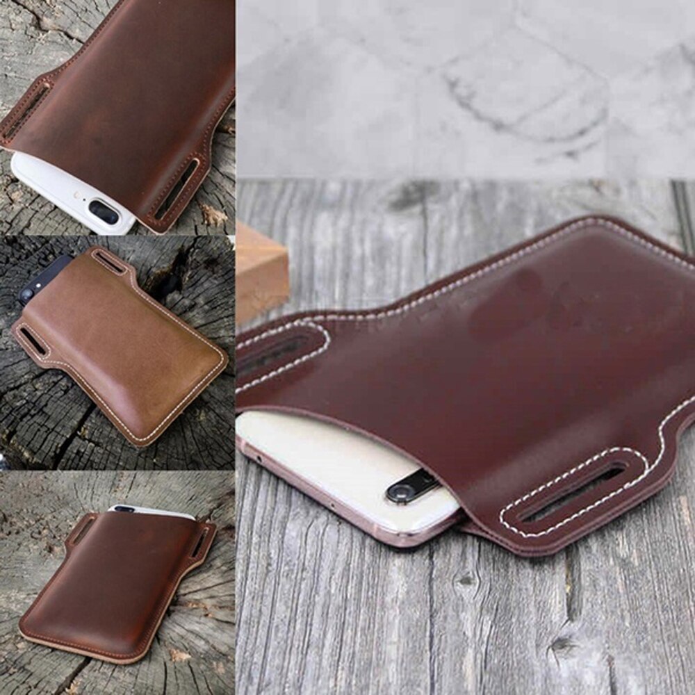 Mannen Lederen Vintage Pack Heuptas Belt Clip Telefoon Holster Reizen Wandelen Mobiele Mobiele Telefoon Case Cover Belt Pouch Purse