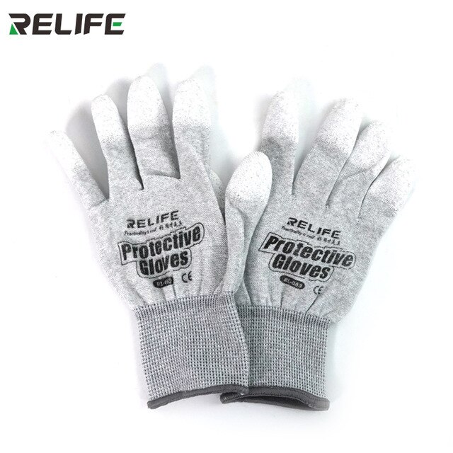 RELIFE RL-063 guantes antiestáticos antideslizantes ESD electrónico PU guantes de protección de dedos recubiertos para reacondicionamiento de teléfonos de computadora: gray L code / 2Pair