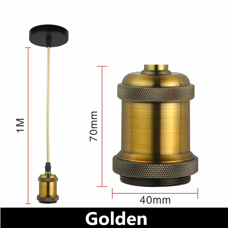 Vintage Hanglampen E27 Lamphouder Socket 110V 220V Schakelaar Schroef Fitting 1 Meter Lamp Bases Retro Edison lamphouder: Golden