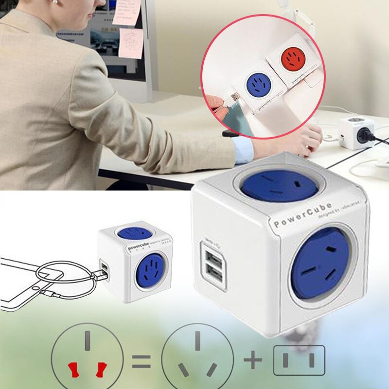 Power Cube Socket USB Ports Adapter Switched Socket Expandable Multifunction Australian standard blue butterfly control expanded
