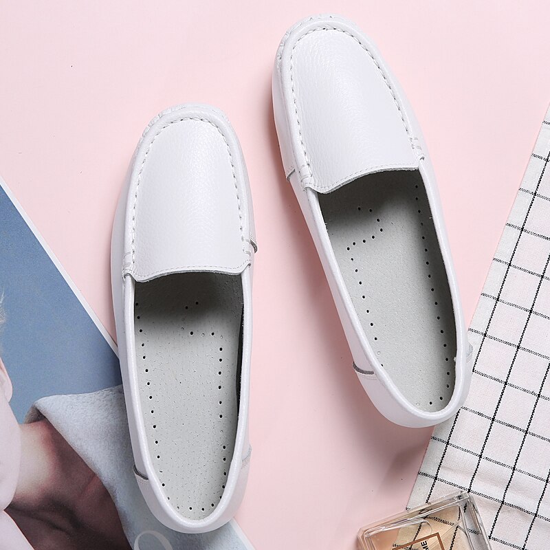 O16U Loafers Vrouwen Schoenen Echt Lederen Slip-on Vrouwen Ballet Flats Soft Hakken Klimplanten mocassins Moeder schoenen