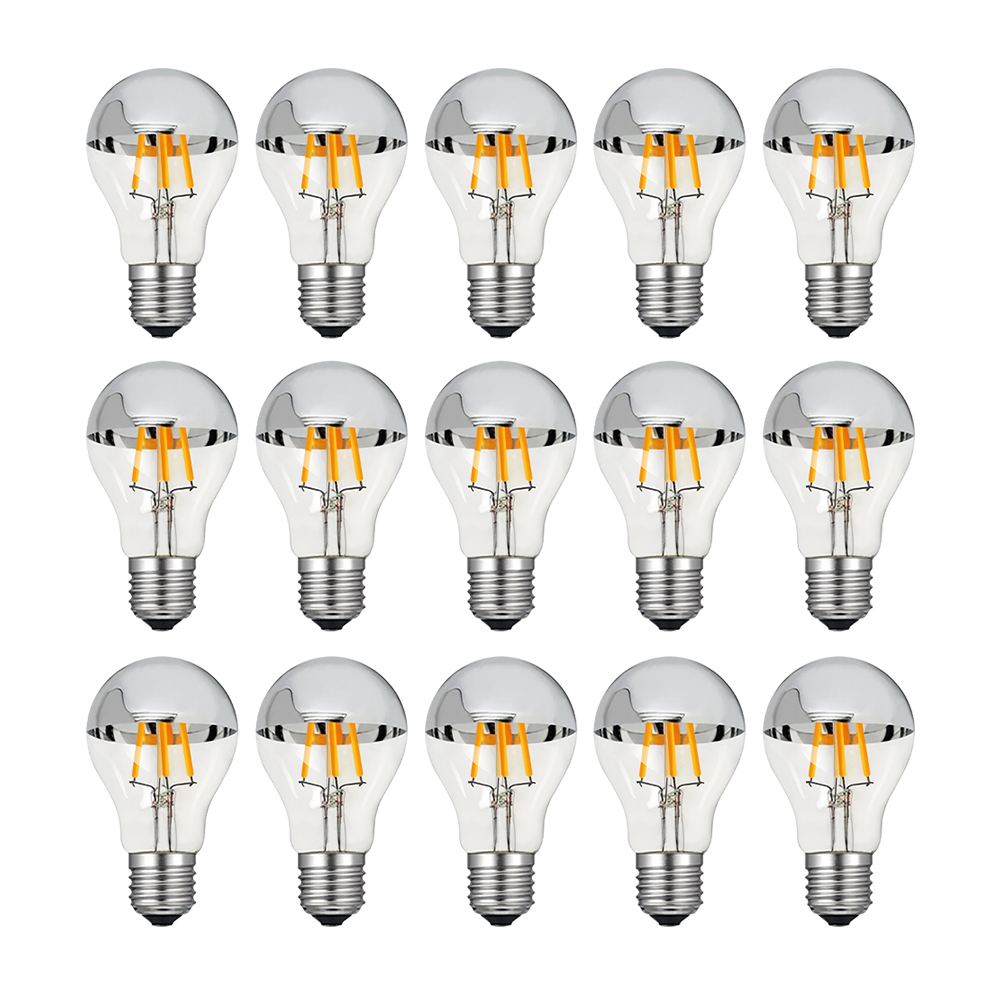 Bombilla Led Edison regulable A19 E27 4W 8W 220V cuenco plateado superior filamentos goteados bombilla Led medio cromo A60 corona lámparas de luz Vintage