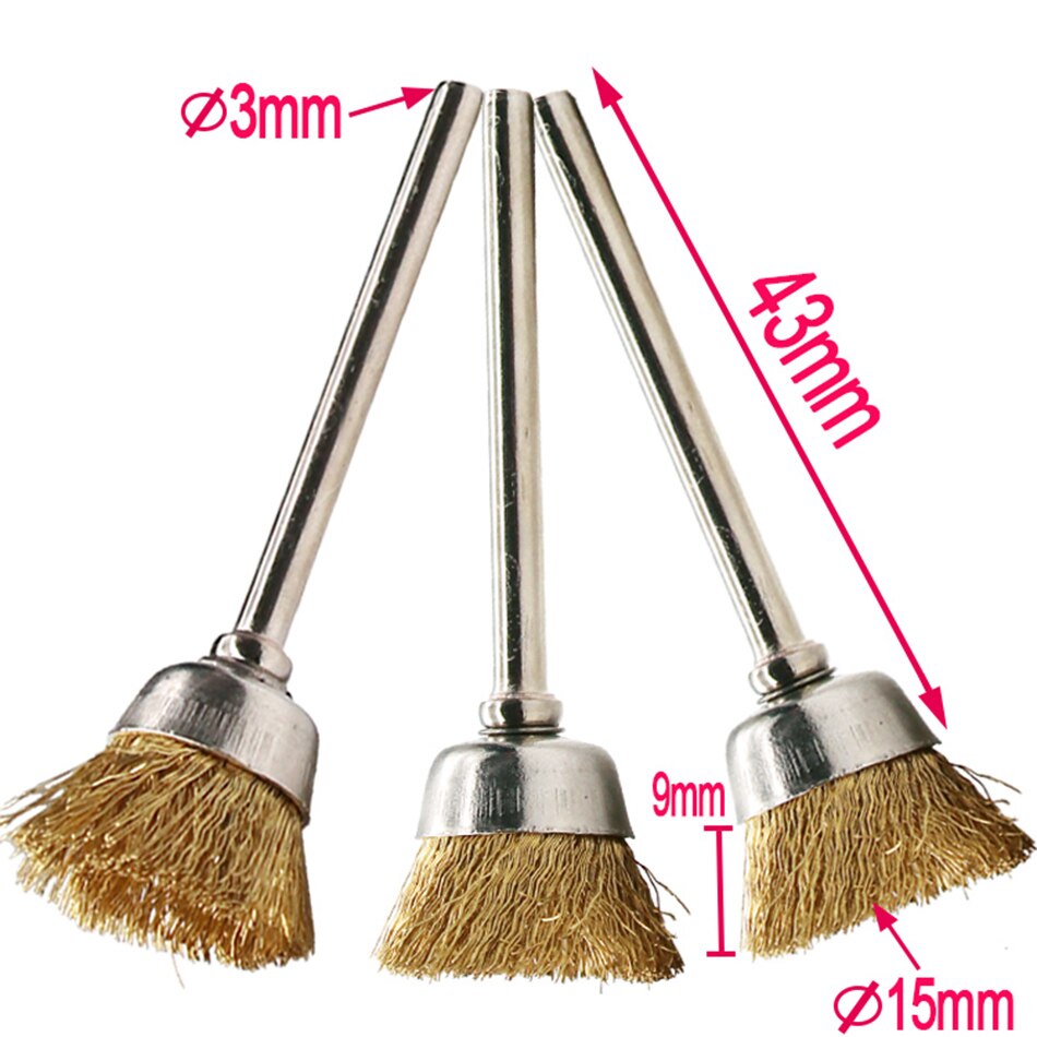 Brosse métallique en laiton 9 pièces, pour outil rotatif Dremel, accessoire, tige 1/8 "(3mm), 3 pièces