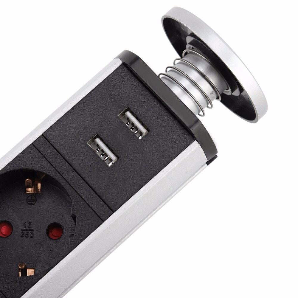 250V Home Pull USB Spring Up Socket Electrical Tensile Power Outlet Plug Worktop Desk Tools Accessory EU Plug
