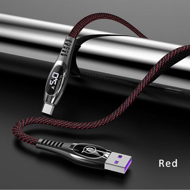 USAMS LED Display USB C Kabel 5A Quick Charge Typ C Kabel für Huawei P10 P20 P30 Mate 9 10 20 Smart Ladekabel Typ-C Draht: Red
