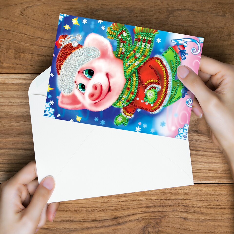 5d diamantmaleri julekort diamantbroderi fødselsdag papir diy hilsen postkort tegneserie håndværk børn