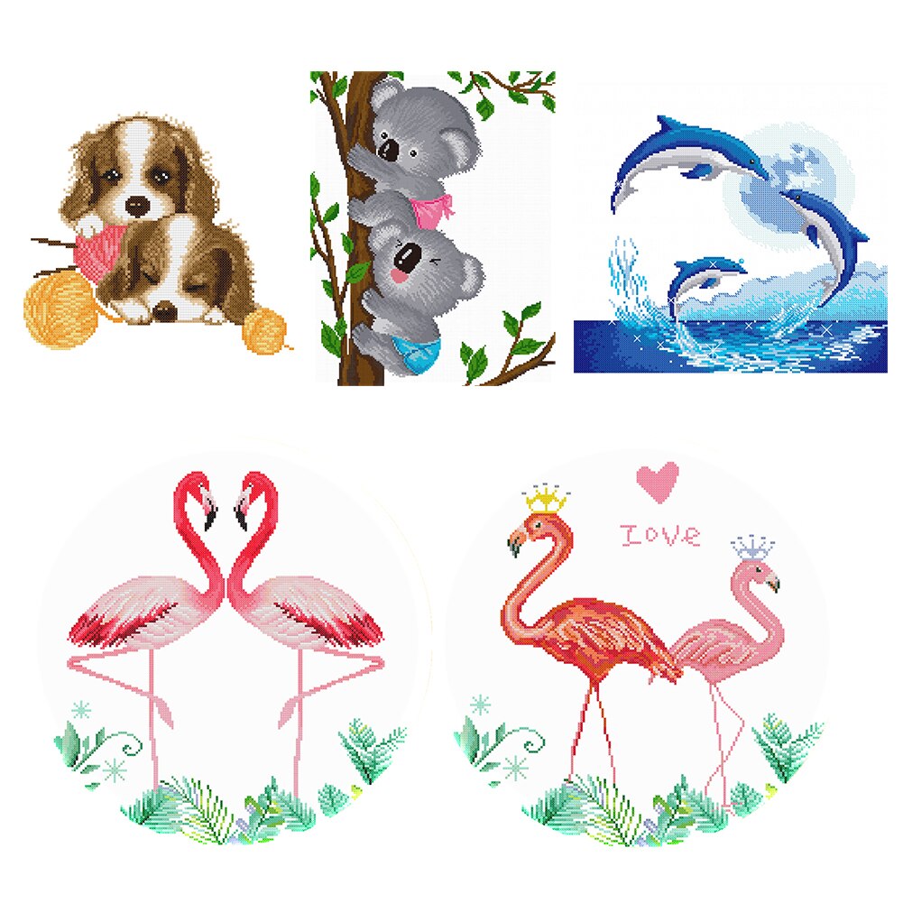 DIY Animal Cross Stitch Handmade Eco-cotton Thread 11CT Stamped Print Artwork Canvas Embroidery Kit Needlework Home Decor