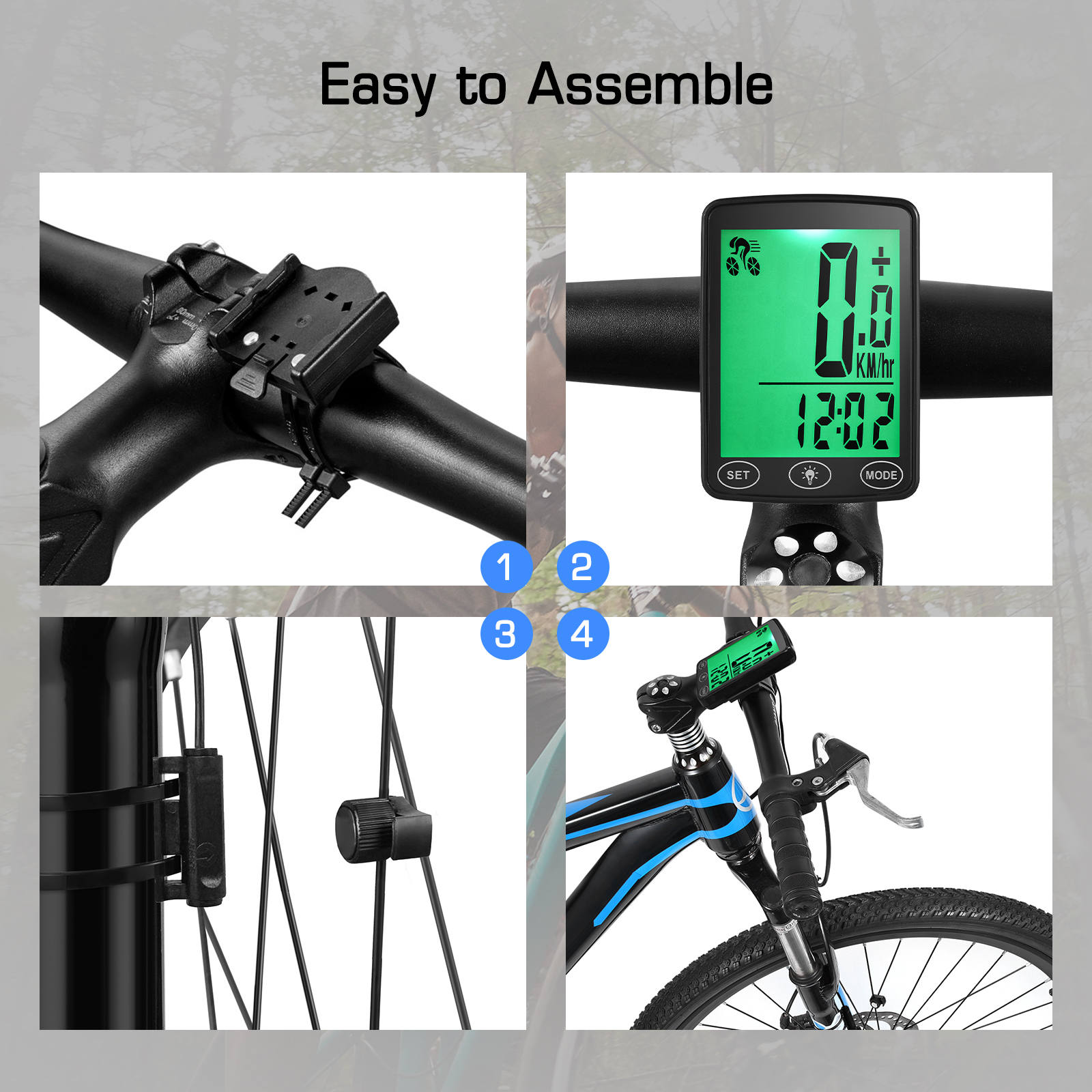 Wasserdichter Fahrrad Computer mit LED-Hintergrund beleuchtung Fahrrad Tacho Kilometer zähler Kalorien zähler und Temperatur anzeige