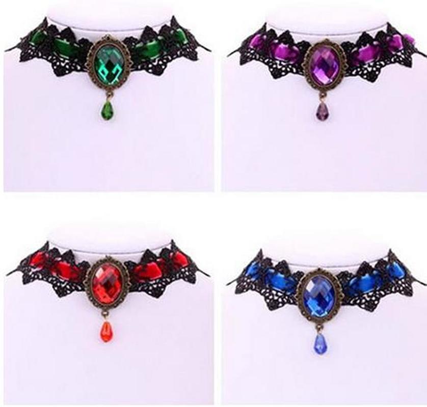 Halloween Sexy Gothic Chokers Crystal Black Lace Hals Collares Choker Ketting Vintage Victoriaanse Vrouwen Chocker Steampunk Sieraden