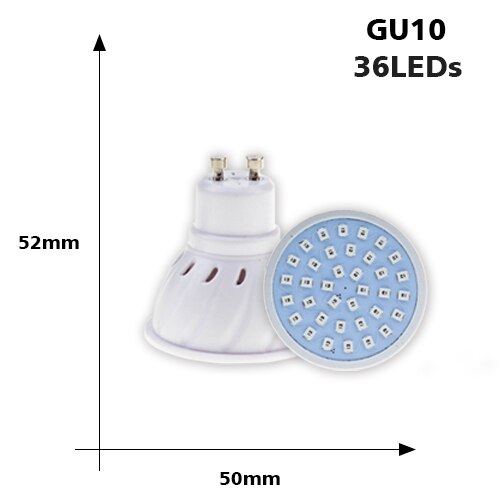 Fullspektret ledet plante vokser lyspære  e27 MR16 gu10 220v fitolampy phyto lampe til innendørs hageplanter blomst hydroponics vokser: Gu10 36 lysdioder 220v