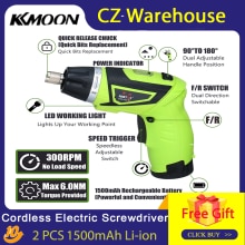 6.0N.m Cordless Electric Screwdriver 2PCS Rechargeable 1500mAh Li-ion 7 Torque Setting 2 Position Handle with 6 Accessories