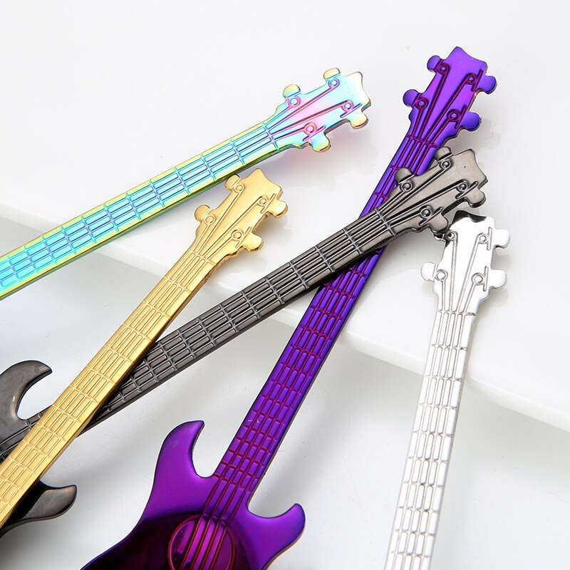 Cuillère à café en forme de guitare en acier inoxydable, accessoires de cuisine, pour le lait, la crème glacée, le thé, 12Cm, 1 pièce