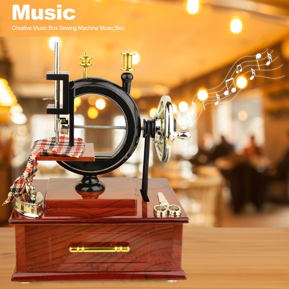 Resin Music Box Simulation Sewing Machine Retro Toy Jewelry Box Home Ornaments for Couple Romantic