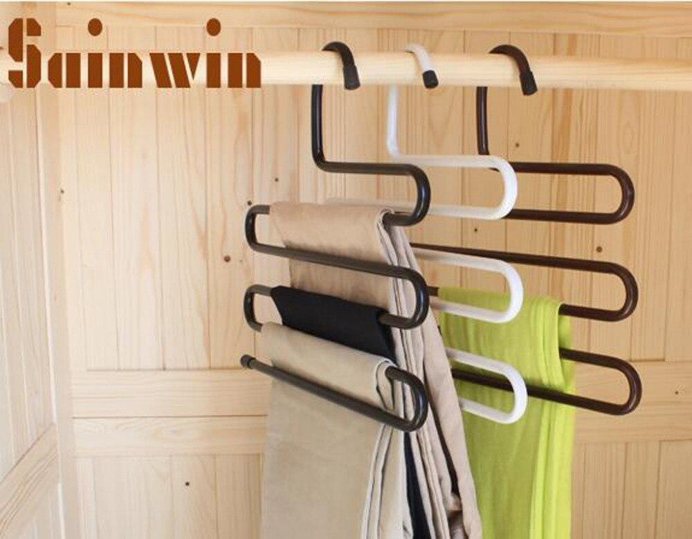 Sainwin 2pcs/lot Multifunctional pants hanger multi-layer pants hanging slip-resistant trousers hangers wardrobe pants clip