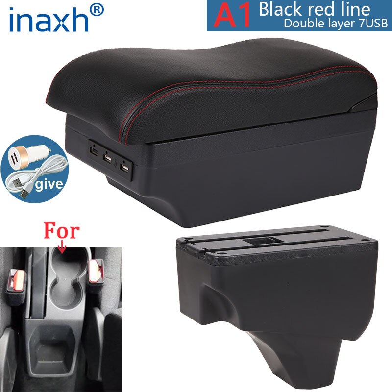 Voor Peugeot Armsteun Voor Peugeot Auto Armsteun Box Retrofit Onderdelen Interieur Opbergdoos Accessoires Usb led: A1 Black red 7USB